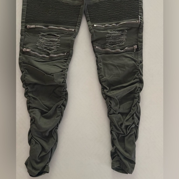 Stylish Olive Green Biker Jeans - Picture 8 of 10